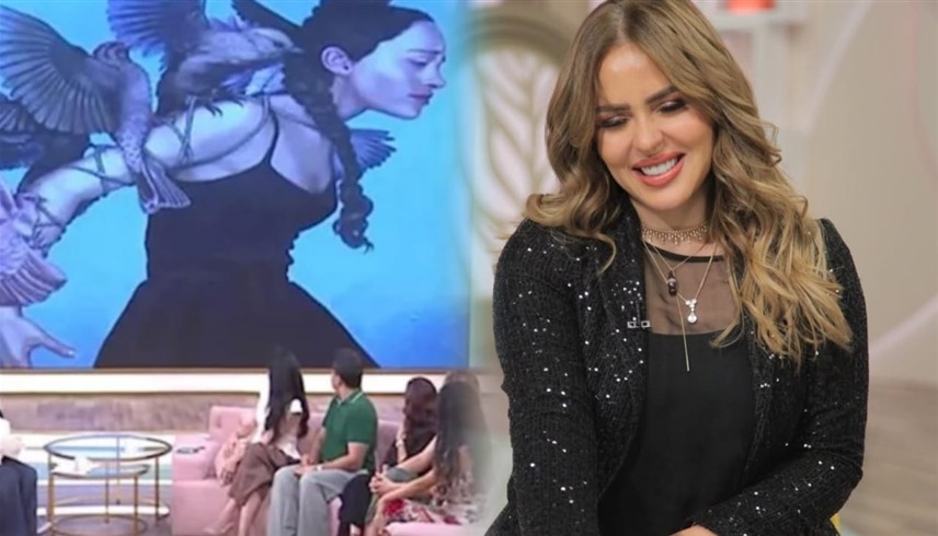 مها الصغير واللوحة أثناء عرضها في برنامج منى الشاذلي