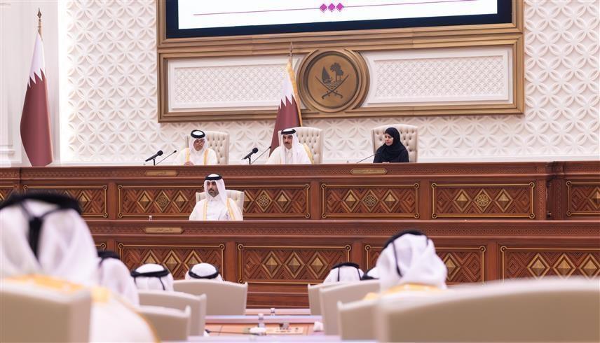 أمير قطر الشيخ تميم بن حمد آل ثاني، في خطابه السنوي أمام مجلس الشورى (إكس)