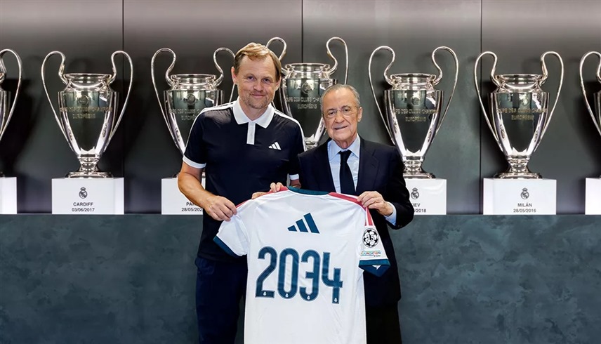 فلورنتينو بيريز والرئيس التنفيذي لأديداس بيورن غولدن (realmadrid.com)