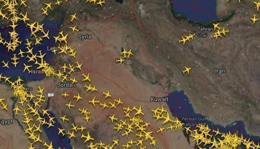 صورة من موقع فلايت رادار 24 تظهر شبه خلو سماء طهران من حركة الطيران 