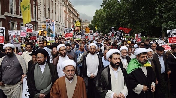 مسيرة في "يوم القدس" في لندن رفعت فيها أعلام حزب الله". (أرشيف)