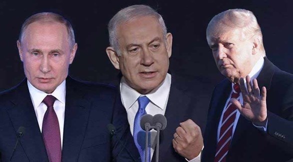 الرئيسان الأمريكي دونالد ترامب والروسي فلادمير بوتين ورئيس الوزراء الإسرائيلي بنيامين نتانياهو (أرشيف)