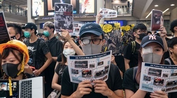 من اعتصام المتظاهرين في مطار هونغ كونغ (أرشيف)