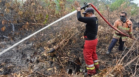 جانب من عمليات اطفاء النيران في اندونيسيا (أ ف ب)