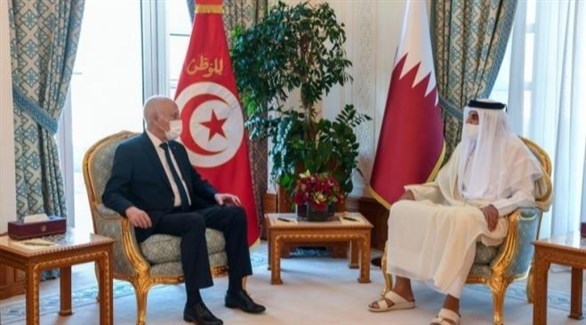 أمير قطر الشيخ تميم بن حمد والرئيس التونسي قيس سعيّد (وكالة الأنباء التونسية)