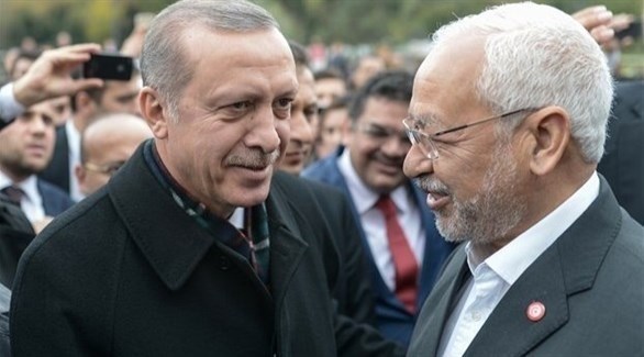رئيس حركة النهضة الإخوانية راشد الغنوشي والرئيس التركي رجب طيب أردوغان (أرشيف)