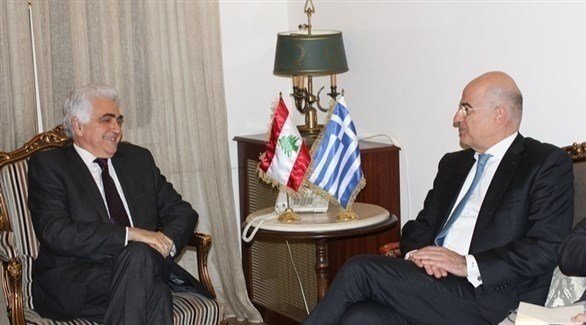 وزير الخارجية اليوناني ملتقياً نظيره اللبناني (الوكالة الوطنية للإعلام)