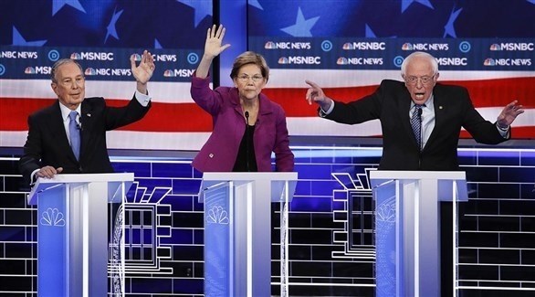 المرشحون الديمقراطيين للرئاسة بيرني ساندرز وإليزابيث وارن ومايكل بلومبرغ (تويتر)