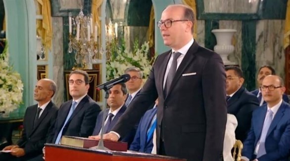 رئيس الحكومة التونسة إلياس الفخفاخ في مراسم أداء اليمين اليوم (تونس أفريقيا للأنباء)