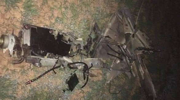 حطام إحدى الطائرات التركية الست التي أسقطها الجيش الوطني (تويتر)