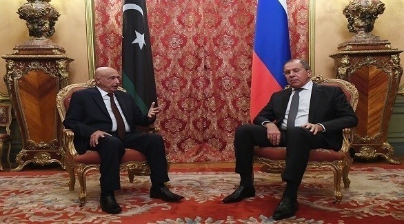 وزير الخارجية الروسي سيرغي لافروف ورئيس البرلمان الليبي صالح عقيلة (أرشيف)