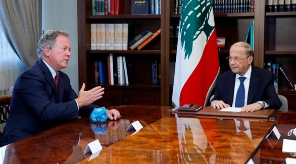 الرئيس اللبناني ميشال عون والمدير التنفيذي لأغذية العالمي ديفيد بيسلي (وكالة الأنباء اللبنانية)