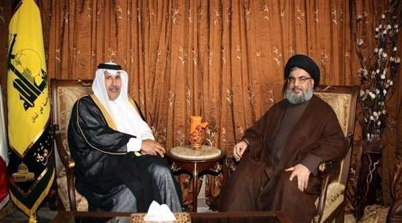 أمين عام حزب الله حسن نصرالله ووزير خارجية قطر السابق حمد بن جاسم آل ثاني (أرشيف)