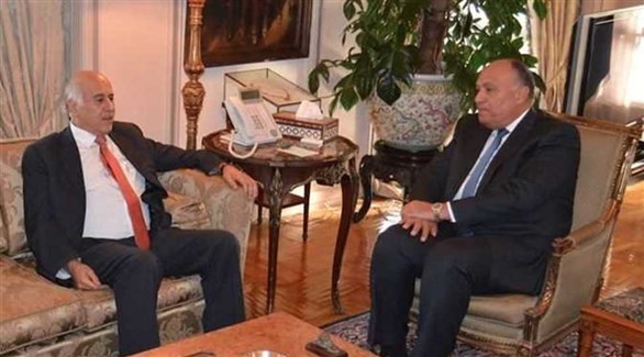 وزير الخارجية المصري سامح شكري والقيادي الفلسطيني جبريل الرجوب (أرشيف)