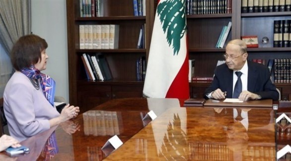 الرئيس اللبناني عون والمنسقة الأممية فرونتسكا (أرشيف)