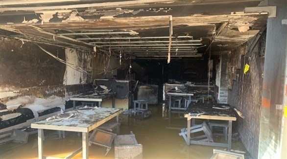 المطعم المحترق في العاصمة الأردنية (تويتر)