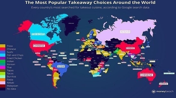 خريطة للوجبات السريعة المفضلة في بلدان العالم (ديلي ميل)