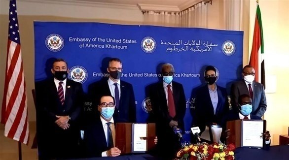 جانب من مراسم توقيع الاتفاق بين السودان وإسرائيل برعاية أمريكية (أرشيف)