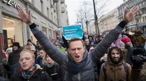 زعيم المعارضة أليكسي نافالني خلال مظاهرة في موسكو (أرشيف)