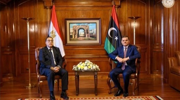  رئيس الوزراء المصري مصطفى مدبولي ورئيس حكومة الوحدة الليبية عبد الحميد الدبيبة (تويتر)