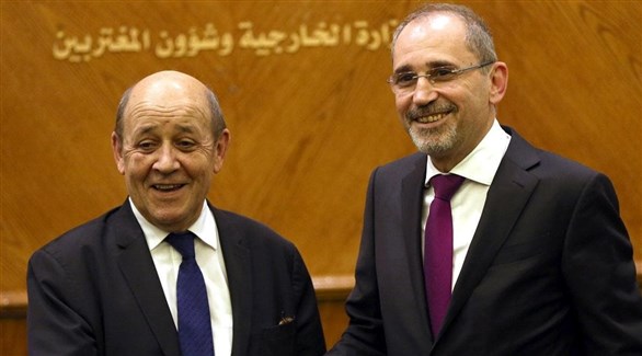 وزيرا الخارجية الأردني أيمن الصفدي والفرنسي جان إيف لودريان في لقاء سابق (أرشيف) 