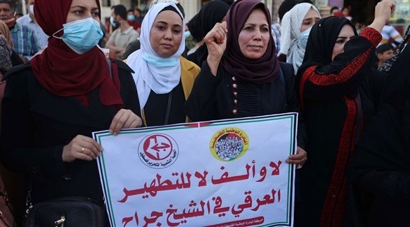 محتجون فلسطينون ضد التطهير العرقي في الشيخ جراح (أرشيف)