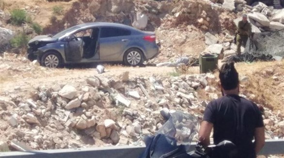 سيارة المُصابة الفلسطينية بعد إطلاق النار عليها (تويتر)