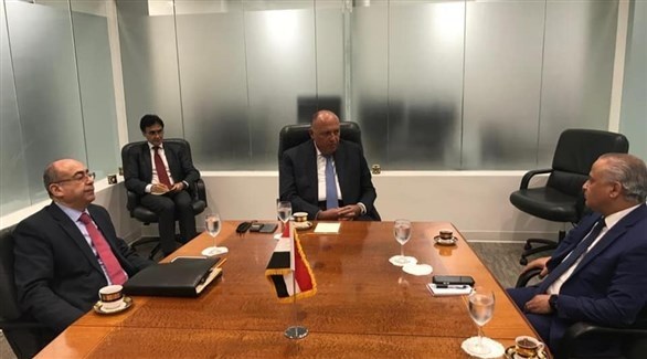 وزير الخارجية المصري سامح شكري خلال لقاء المندوب التونسي الدائم لدى الأمم المتحدة (تويتر)