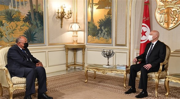  الرئيس التونسي قيس سعيّد ووزير الخارجية المصري سامح شكري (الرئاسة التونسية)