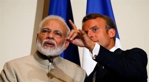 الرئيس الفرنسي إيمانويل ماكرون ورئيس الوزراء الهندي ناريندرا مودي (أرشيف)