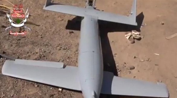 صورة نشرتها ألوية العمالقة لطائرة حوثية دون طيار  بعد سقوطها (تويتر)