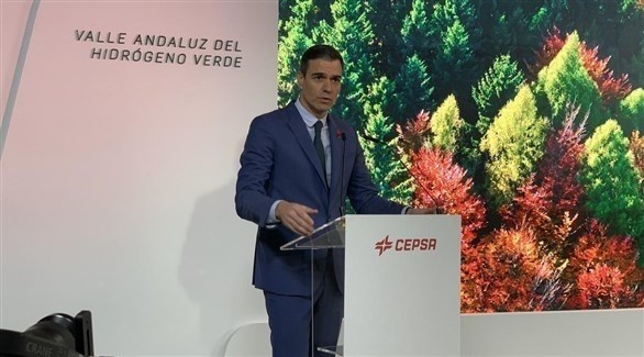 رئيس الوزراء الإسباني بيدرو سانشيز في حفل إطلاق مشروع الهيدروجين الأخضر (تويتر)