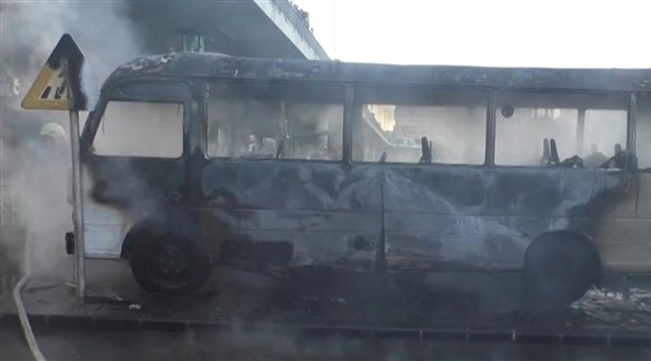 الحافلة السورية بعد هجوم داعش (تويتر)