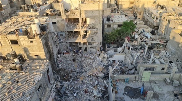 ركام منزل قصفته إسرائيل في مدينة رفح جنوب قطاع غزة (تويتر)