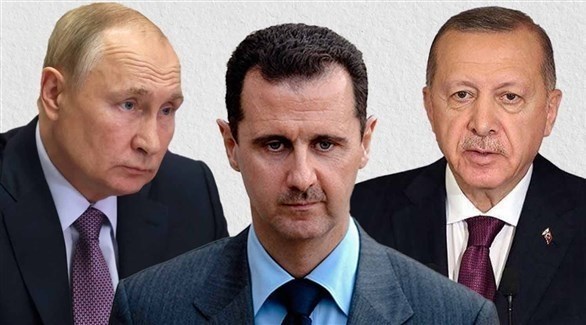 الرؤساء التركي رجب طيب أردوغان والسوري بشار الأسد والروسي فلاديمير بوتين (أرشيف)