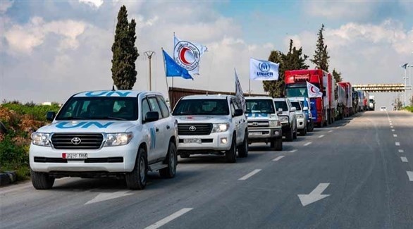قافلة مساعدات أممية في معبر باب الهوى بين تركيا وسوريا (أرشيف)