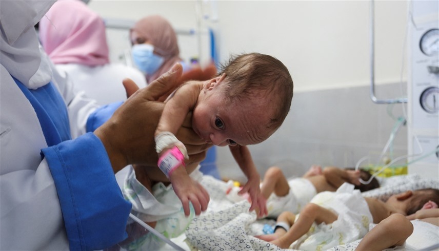 أطفال خدج في مستشفى برفح بعد نقلهم من غزة (رويترز)