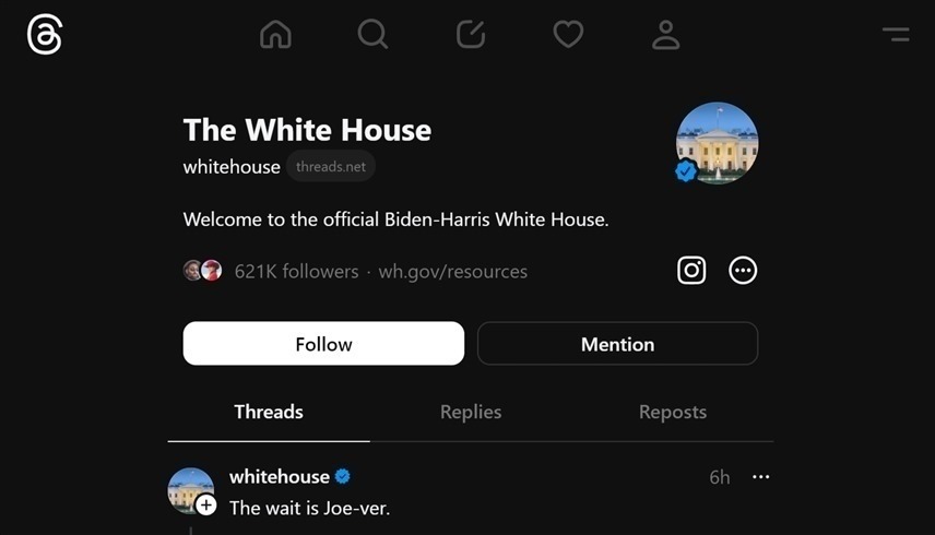 حساب البيت الأبيض على ثريدز (ثريدز)
