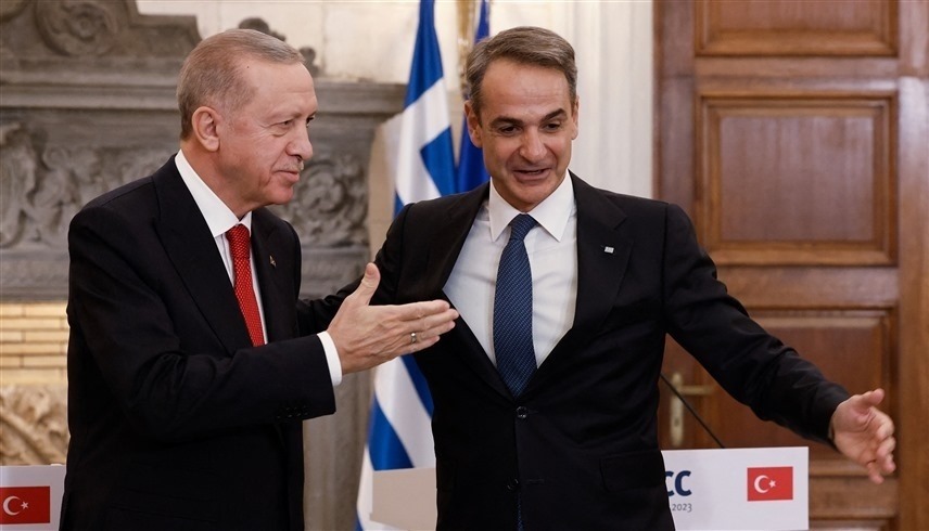 رئيس وزراء اليونان كيرياكوس ميتسوتاكيس والرئيس التركي رجب طيب أردوغان (إكس)