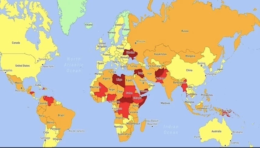 خريطة تظهر أخطر الدول في العالم لعام 2024 (ديلي ميل)