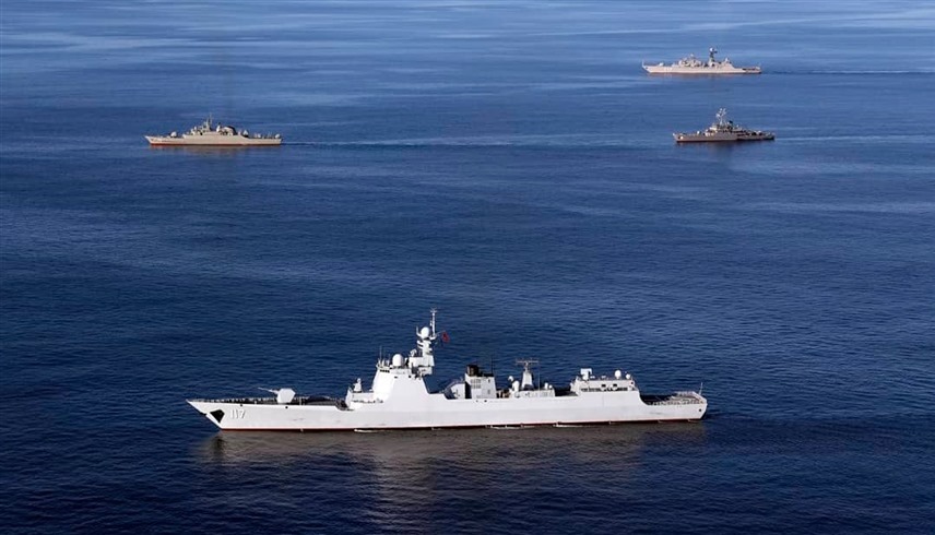  تدريبات بحرية روسية صينية إيرانية في بحر العرب  (تويتر)