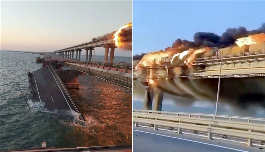 تفجير جسر كيرتش الذي يربط القرم بروسيا (أرشيف)