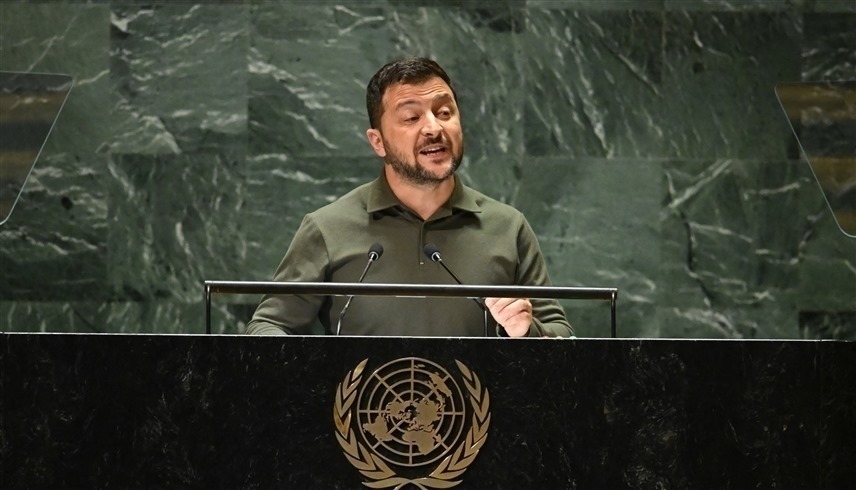 الرئيس الوكراني متحدثاً أمام الجمعية العامة للأمم المتحدة (أ ف ب)