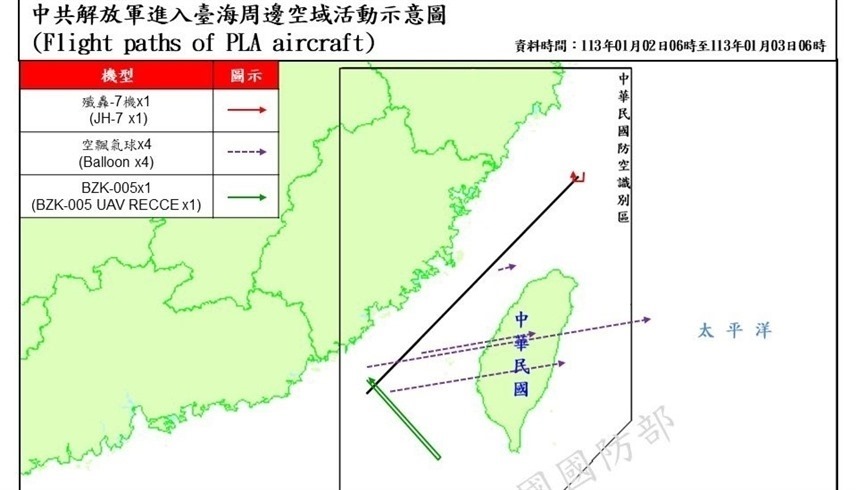 رسم يظهر مسار المناطيد الصينية (إكس)