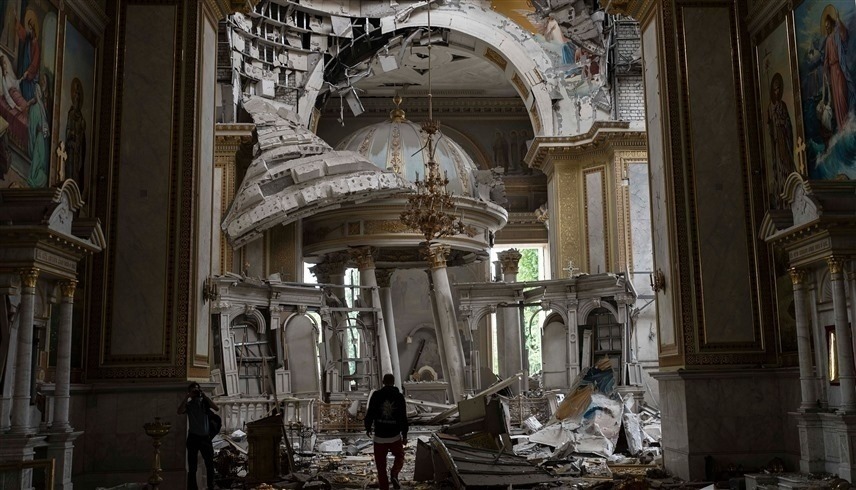 الدمار الذي خلفه القصف الروسي على كاتدرائية التجلي في أوكرانيا (إكس)