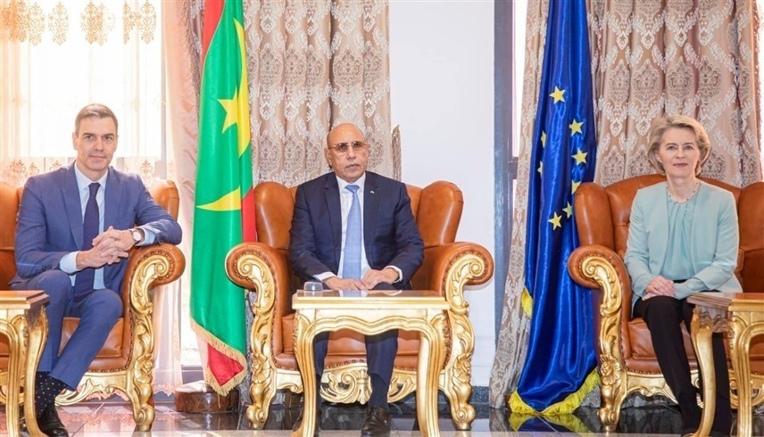 رئيسة المفوضية الأوروبية والرئيس الإسباني والرئيس الموريتاني (إكس)