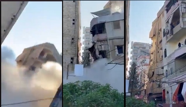 شاهد.. لحظات مروعة لسقوط مبنى في بيروت
